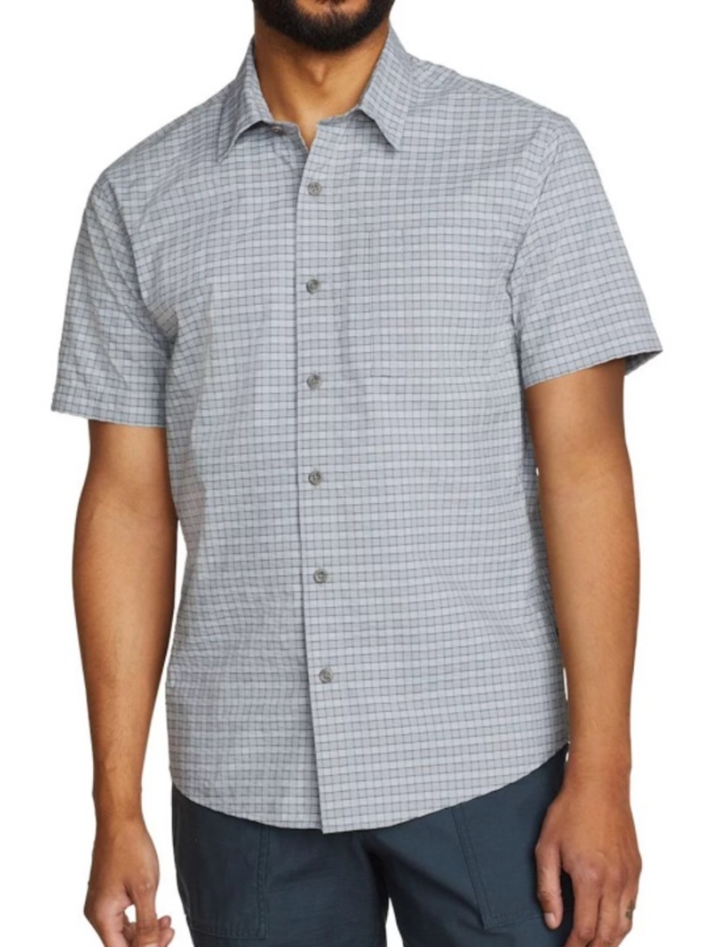 Eddie Bauer Mens Pack It Seersucker Short-Sleeve Shirt, Light Grey, Medium, NWT